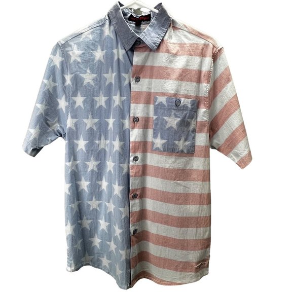 Uzzi Premium Flag Shirt Button Front size XXL Boys Teen Faded Style Short Sleeve - Picture 1 of 6